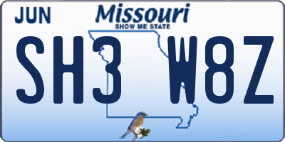 MO license plate SH3W8Z