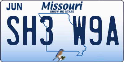 MO license plate SH3W9A