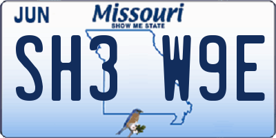 MO license plate SH3W9E