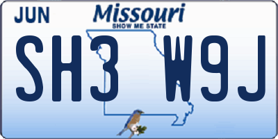 MO license plate SH3W9J