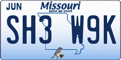 MO license plate SH3W9K