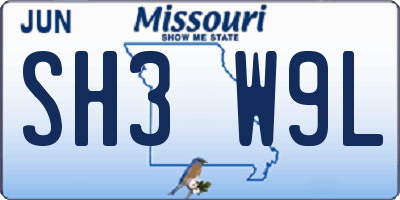 MO license plate SH3W9L