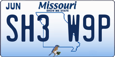 MO license plate SH3W9P