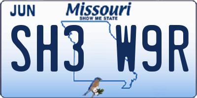 MO license plate SH3W9R