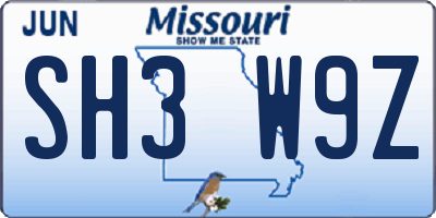 MO license plate SH3W9Z