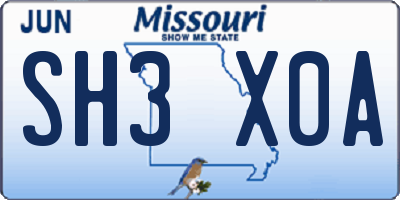 MO license plate SH3X0A