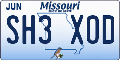 MO license plate SH3X0D