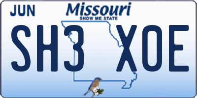 MO license plate SH3X0E