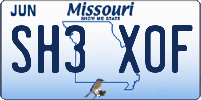 MO license plate SH3X0F