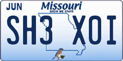MO license plate SH3X0I