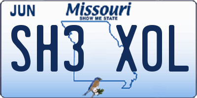 MO license plate SH3X0L