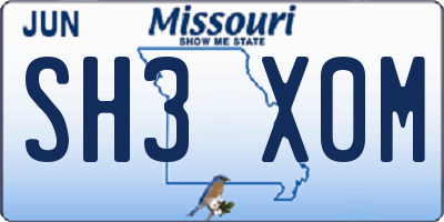 MO license plate SH3X0M