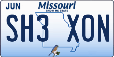 MO license plate SH3X0N