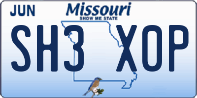 MO license plate SH3X0P