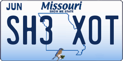 MO license plate SH3X0T