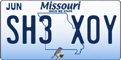 MO license plate SH3X0Y