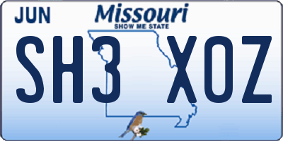 MO license plate SH3X0Z