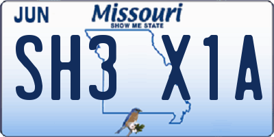 MO license plate SH3X1A