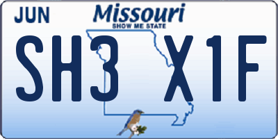 MO license plate SH3X1F