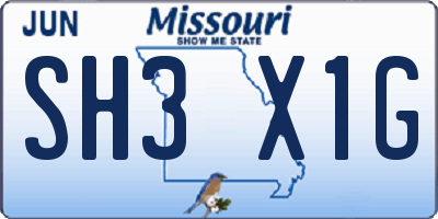 MO license plate SH3X1G