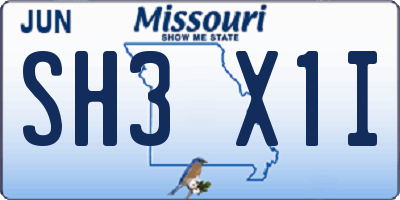 MO license plate SH3X1I