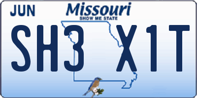 MO license plate SH3X1T