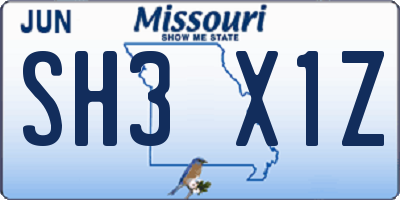 MO license plate SH3X1Z