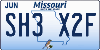 MO license plate SH3X2F