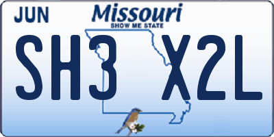 MO license plate SH3X2L
