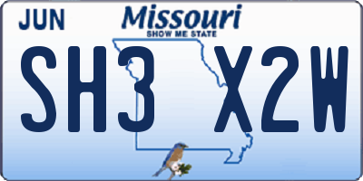 MO license plate SH3X2W