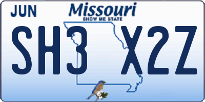 MO license plate SH3X2Z