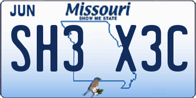 MO license plate SH3X3C
