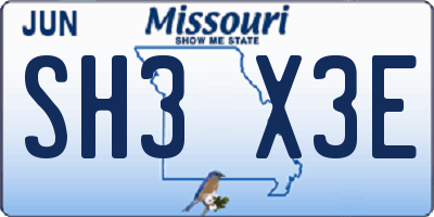 MO license plate SH3X3E