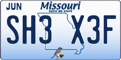 MO license plate SH3X3F