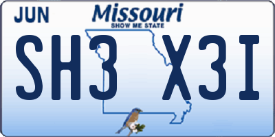 MO license plate SH3X3I