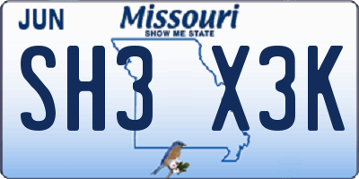 MO license plate SH3X3K