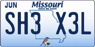 MO license plate SH3X3L