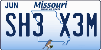 MO license plate SH3X3M
