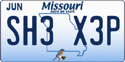 MO license plate SH3X3P