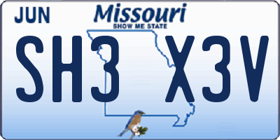 MO license plate SH3X3V