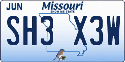 MO license plate SH3X3W