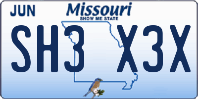 MO license plate SH3X3X