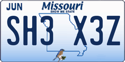MO license plate SH3X3Z