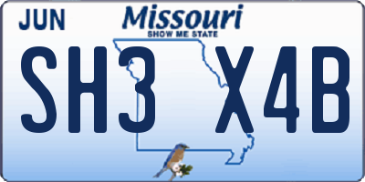 MO license plate SH3X4B