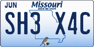MO license plate SH3X4C