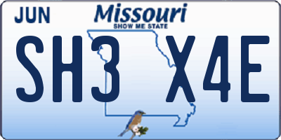 MO license plate SH3X4E