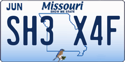 MO license plate SH3X4F