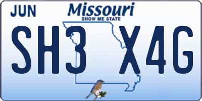 MO license plate SH3X4G