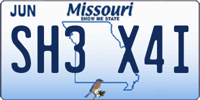 MO license plate SH3X4I