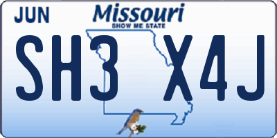 MO license plate SH3X4J